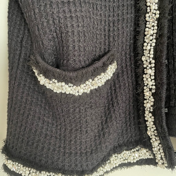 Alice + Olivia Black Embellished‎ Tweed Blazer Jacket Size M Beaded Luxury - Picture 5 of 5